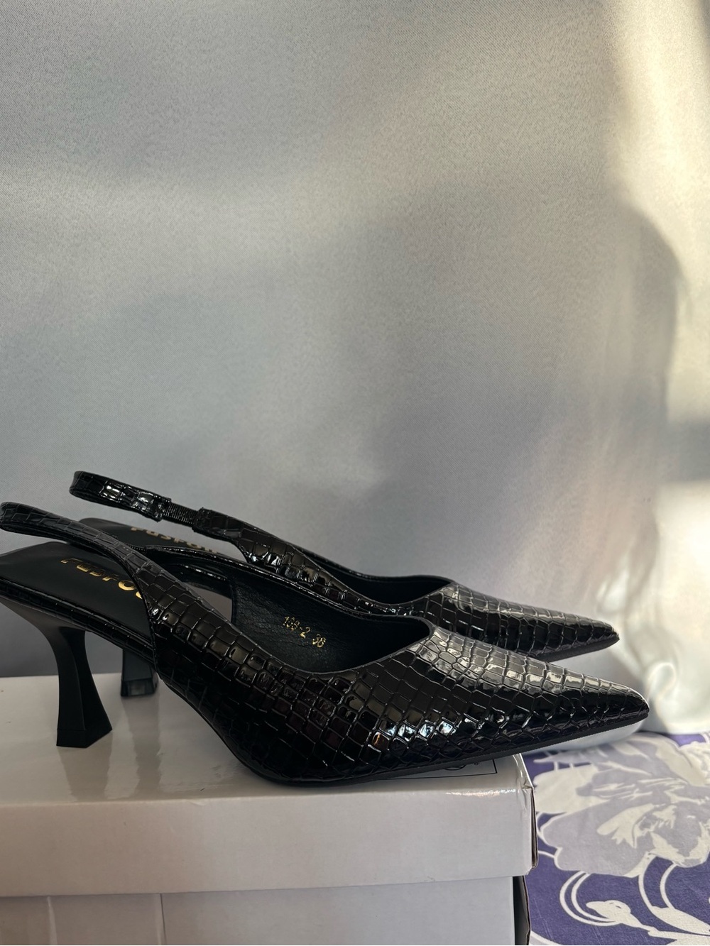 ASOS Black Croc-Embossed Slingback Pointed Heels